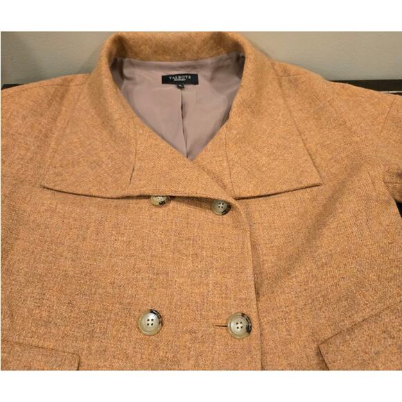 Talbots Peacoat 100% Wool Double Breast Front Pockets Tan Jacket Womens Size 10 - Picture 8 of 11